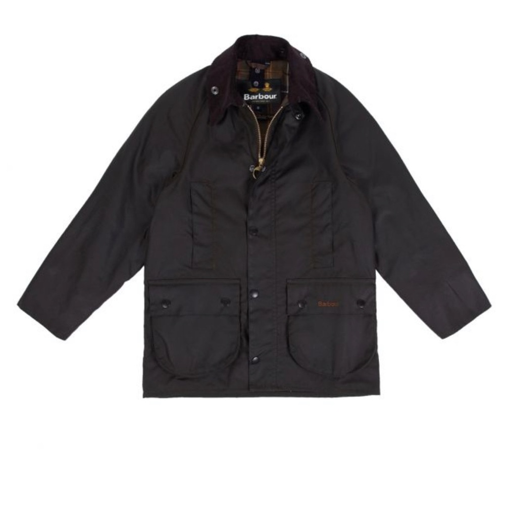 Boys Barbour Beaufort Waxed Jacket - Olive Green